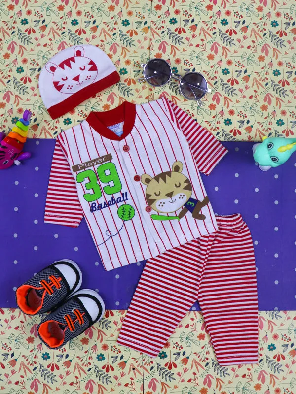 0Mth - 3Mth Baseball Red Baba Suit For Newborns HG NBS109