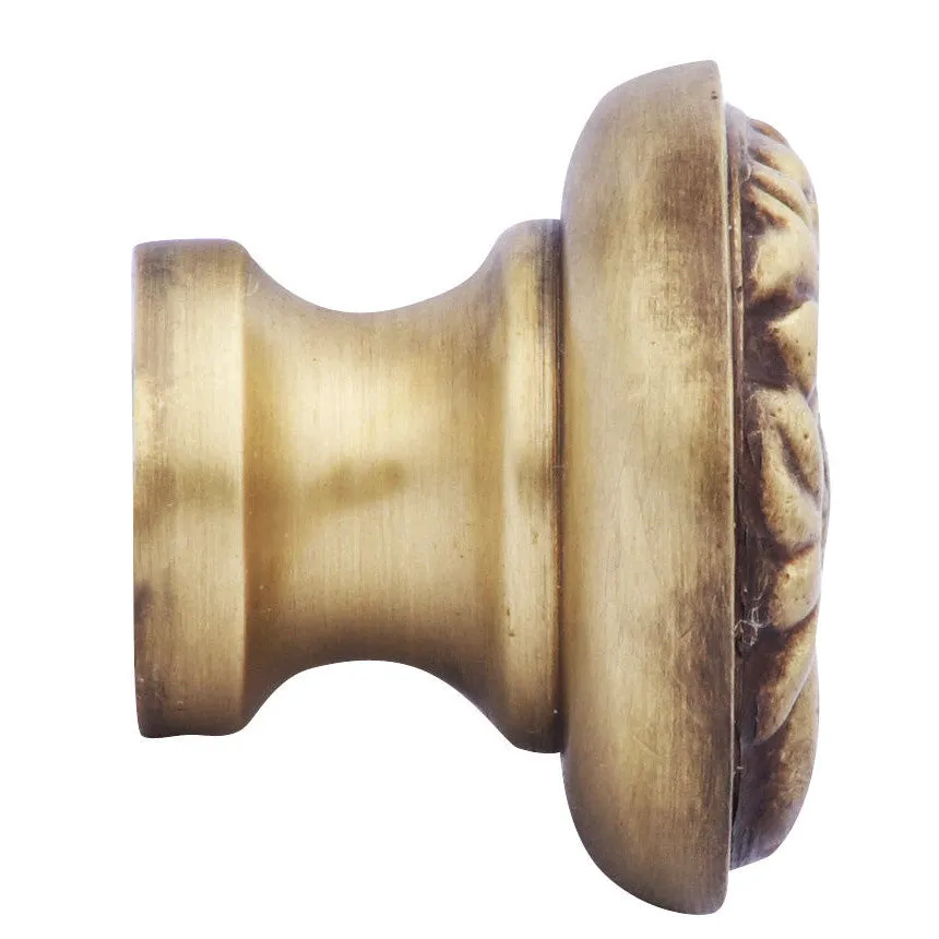 1 1/4 Inch Solid Brass Patterned Round Knob (Antique Brass Finish)