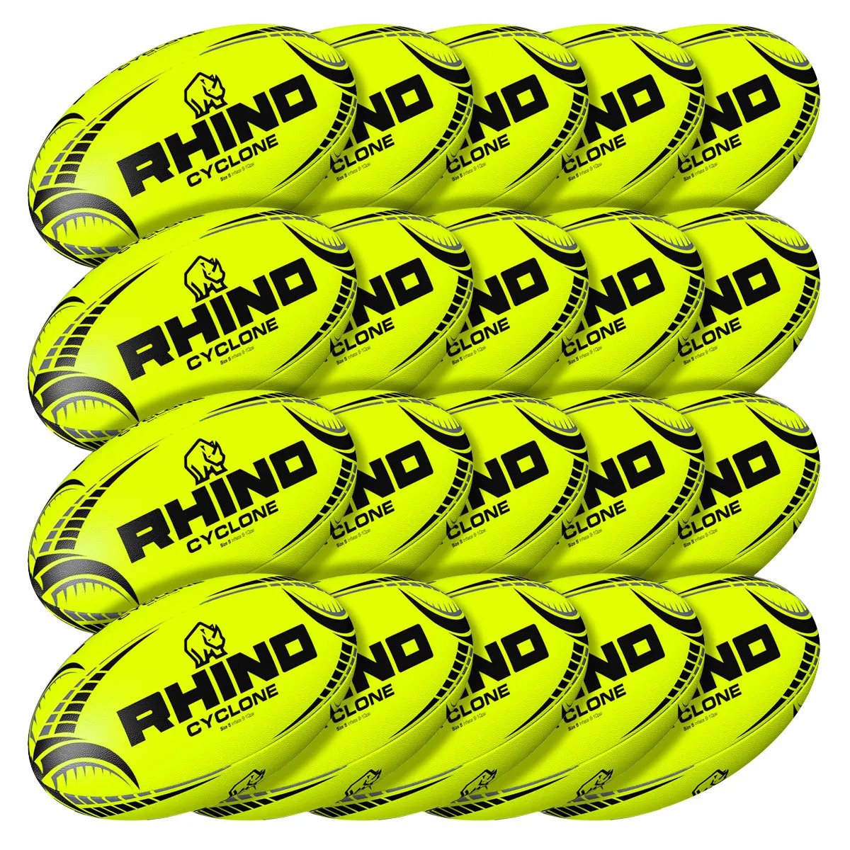 20pc Fluorescent Cyclone Practice Rugby Ball Bundle