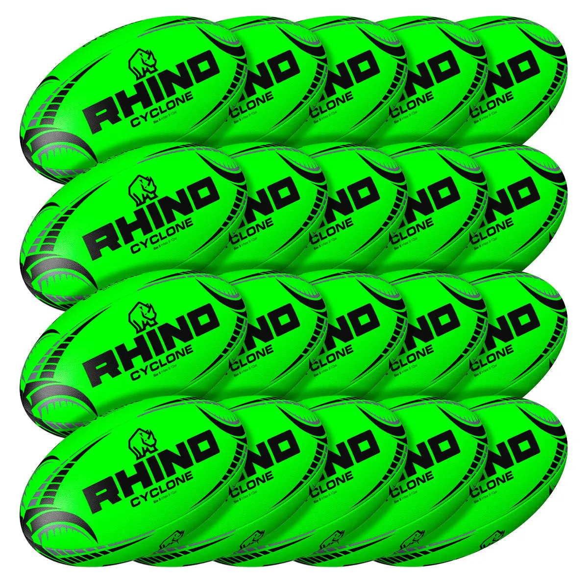 20pc Fluorescent Cyclone Practice Rugby Ball Bundle