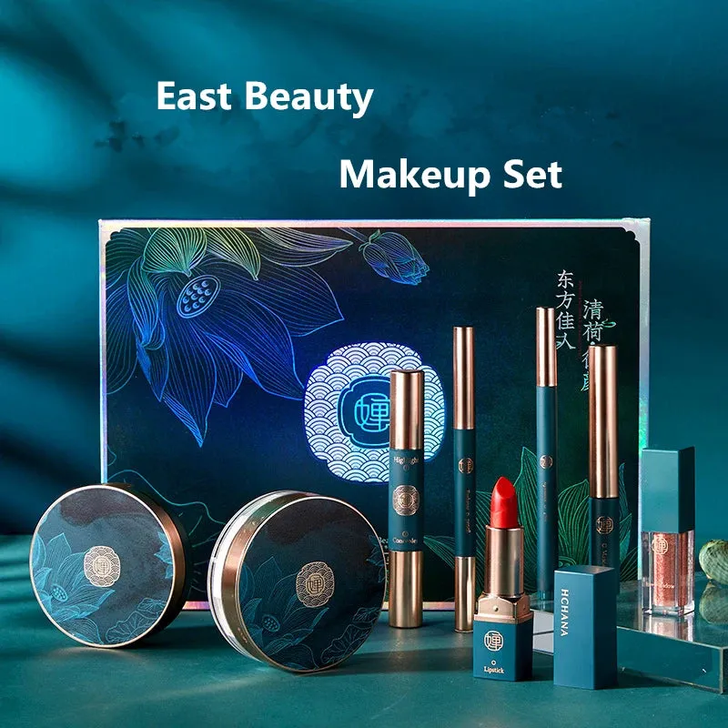 8PCS Women Brand Gift Box Makeup Kit,Fashion Cosmetics Set,Anti-wrinkle Powder Cake,WaterProof Magic Eyebrow Pencil,Fog Lipstick