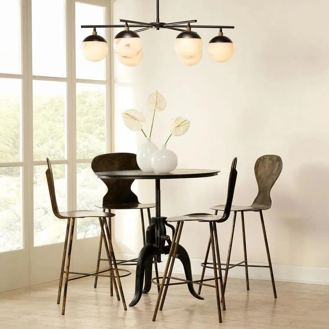 Bronze Alabaster Metro 6 Light Chandelier