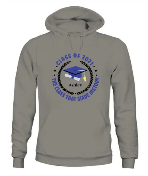 Class Of History Year Personalized Graphic Apparel - Year, Quote Color And Name can be customized