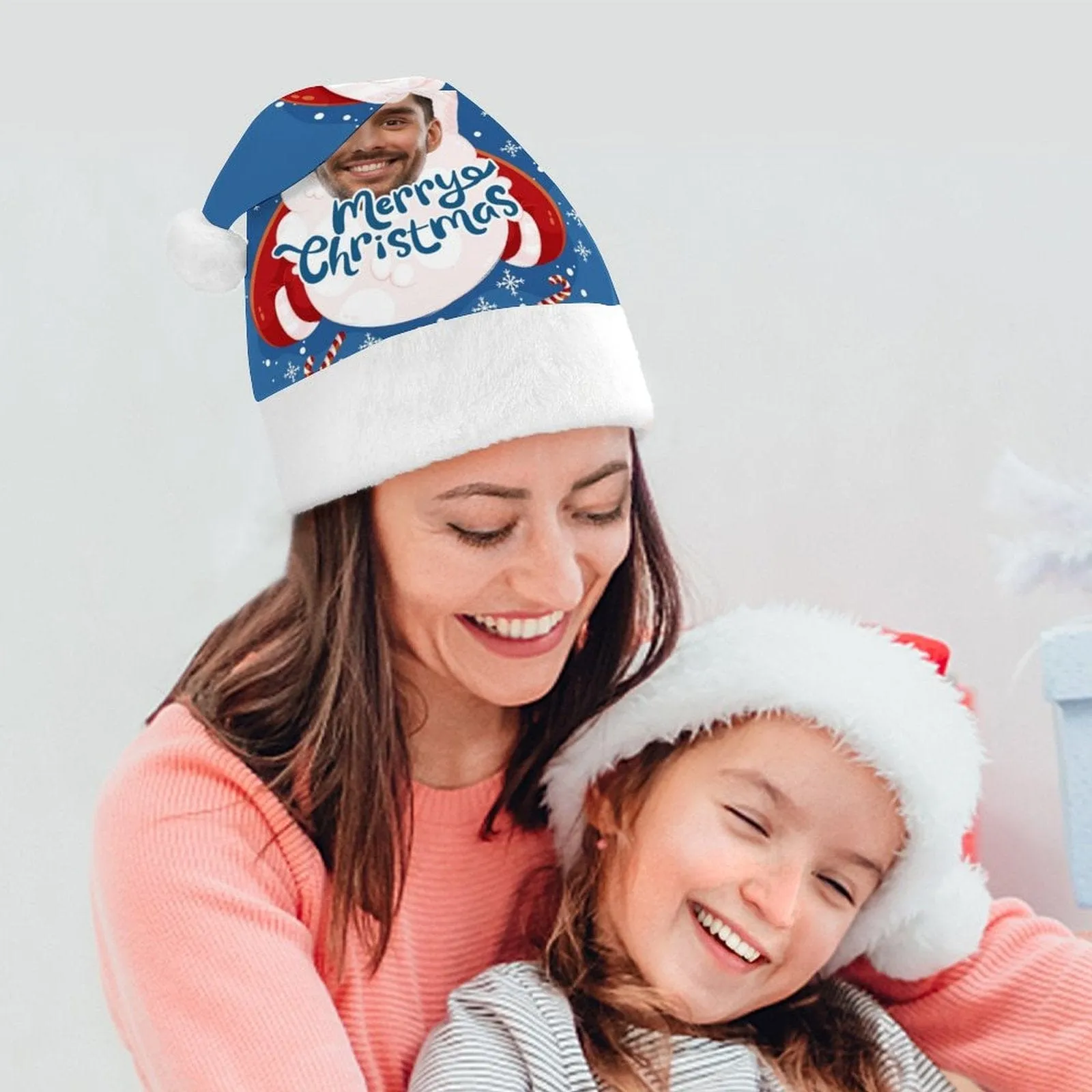 Custom Face Merry Christmas Blue Gift Christmas Hat