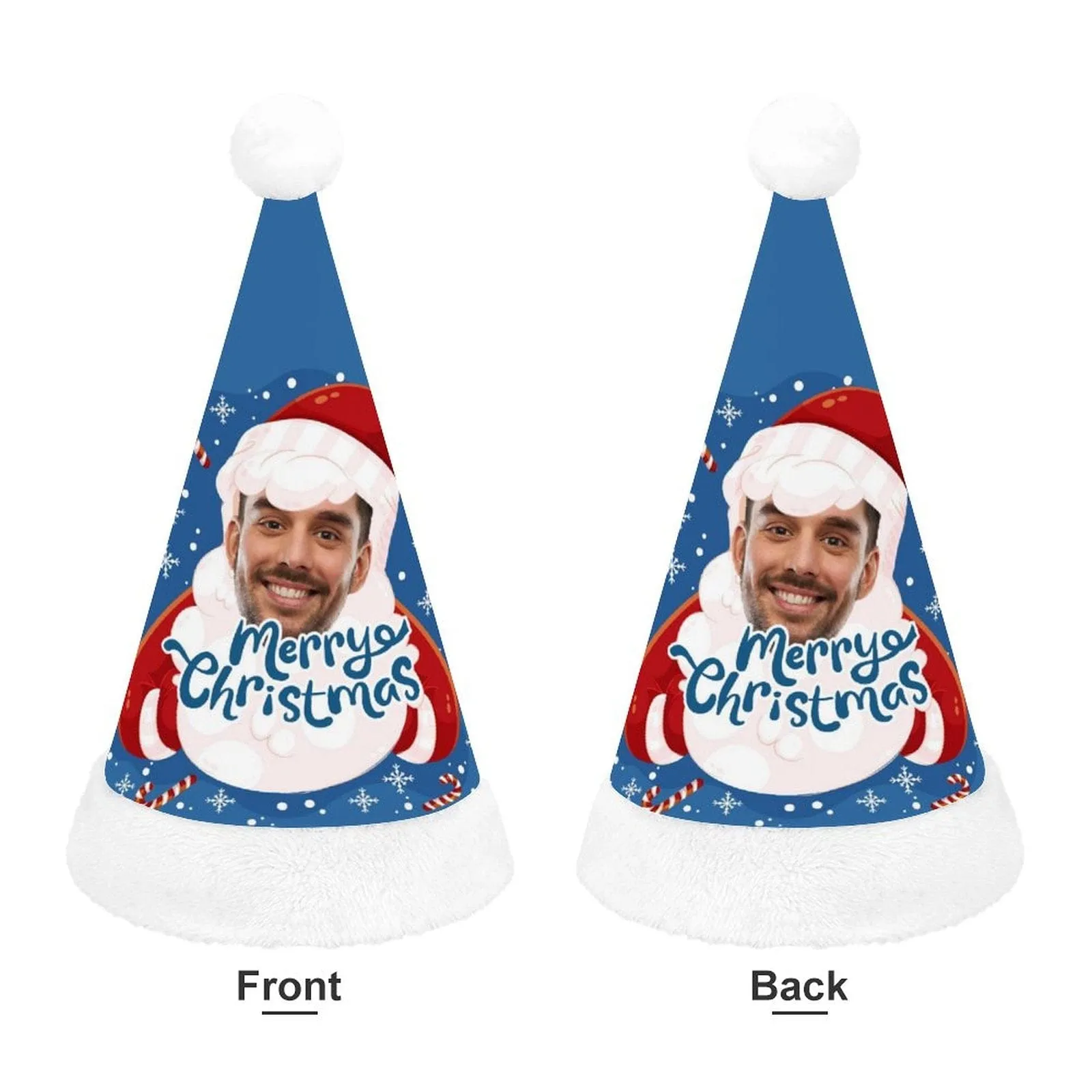 Custom Face Merry Christmas Blue Gift Christmas Hat