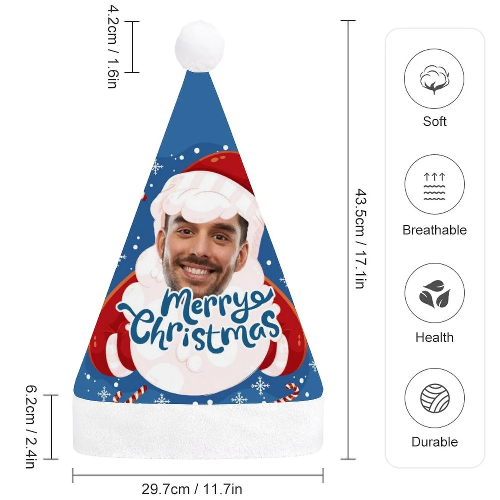 Custom Face Merry Christmas Blue Gift Christmas Hat