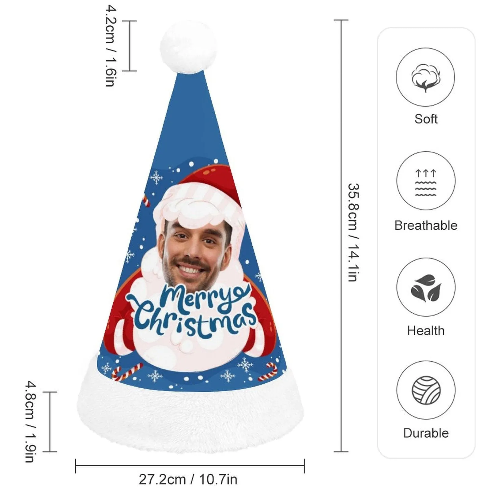 Custom Face Merry Christmas Blue Gift Christmas Hat