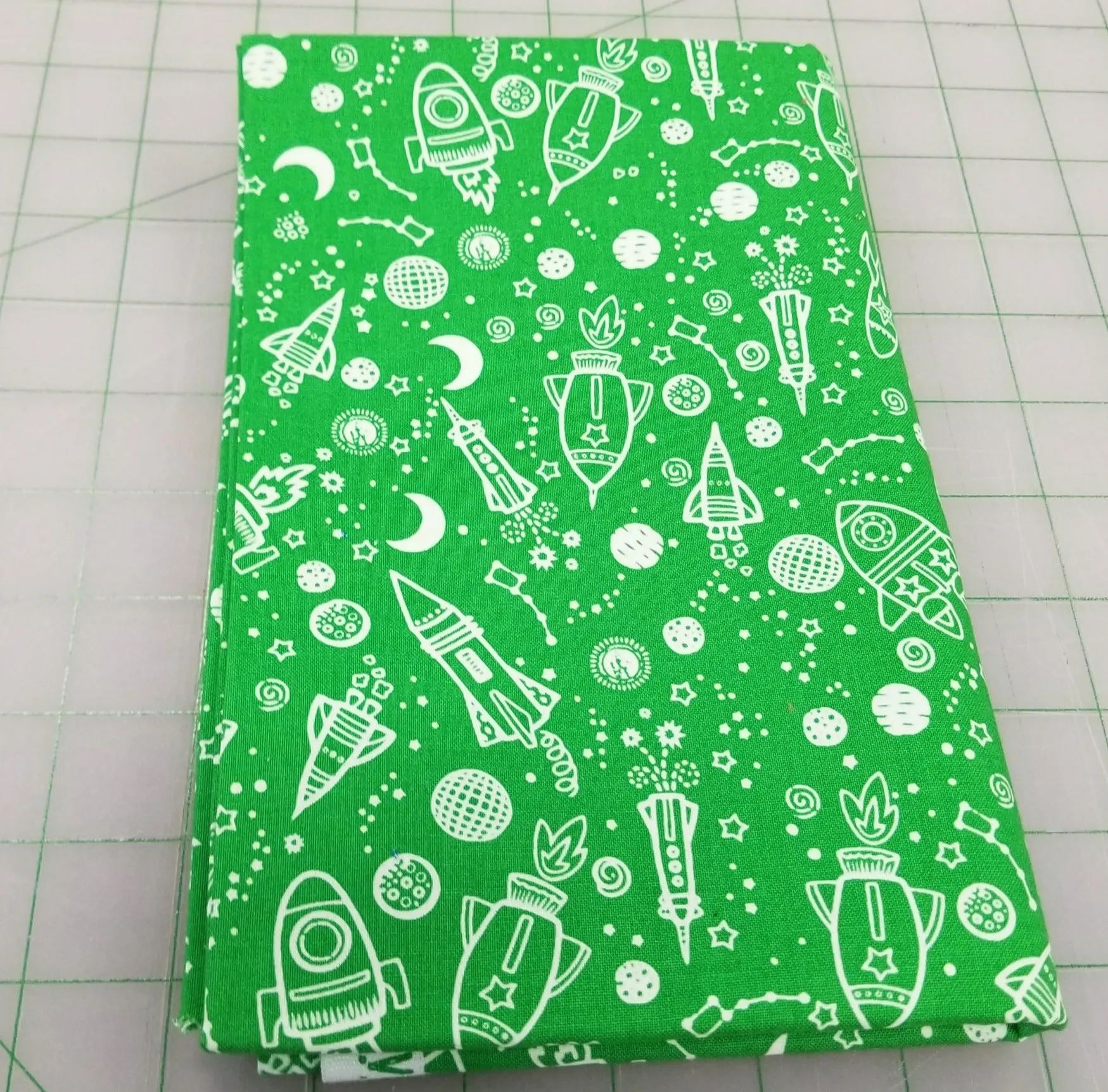 End of Bolt: 1 yard cuts- Total of 1 yard of Benartex Space Galaxy Green Remnant As pictured