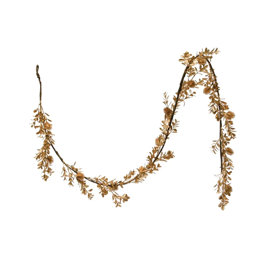 Faux Boxwood Leaf Garland, Gold Finish