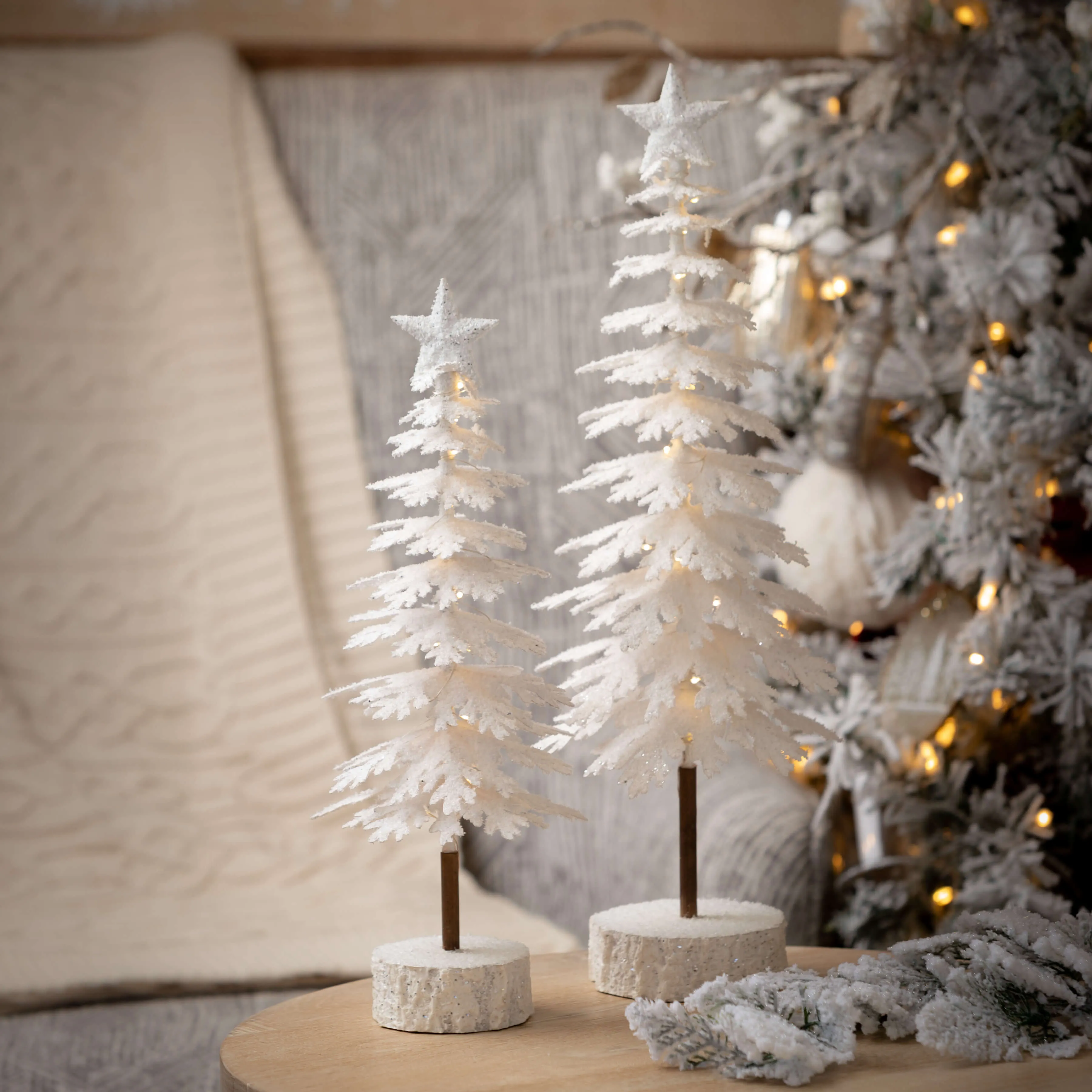 Flocked Led Tabletop Tree Set