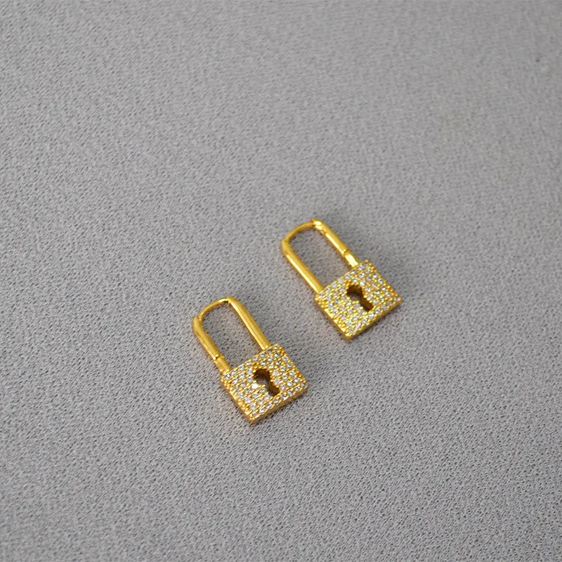 Gold Lock CZ Earrings