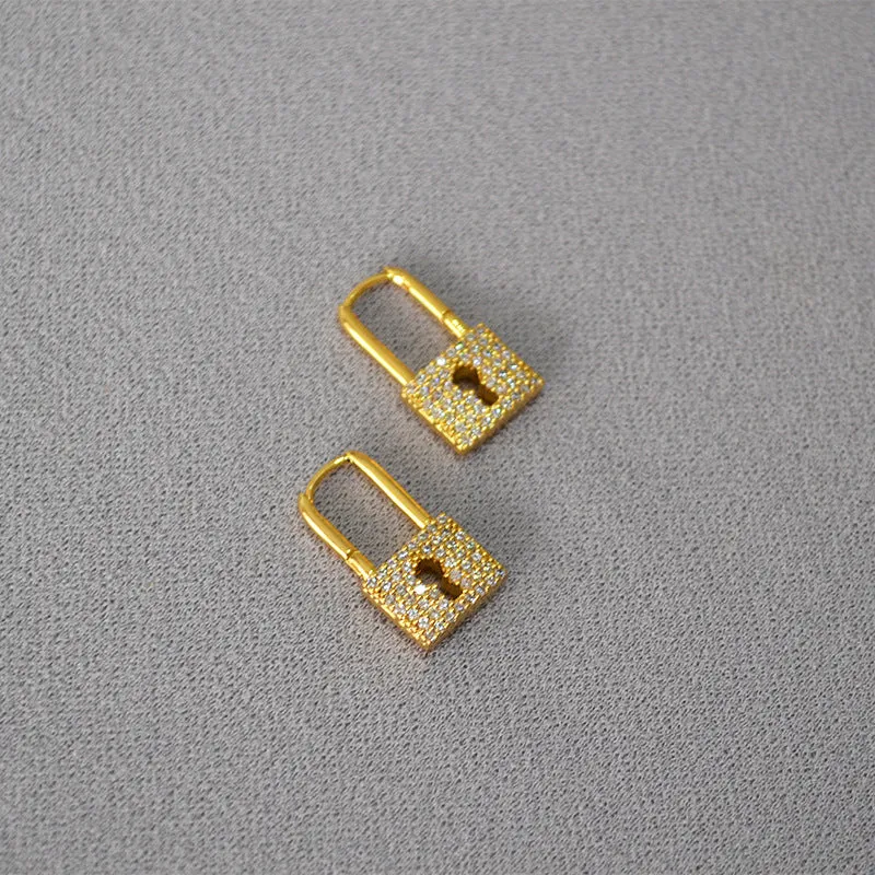 Gold Lock CZ Earrings