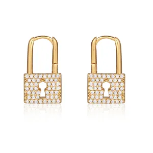 Gold Lock CZ Earrings