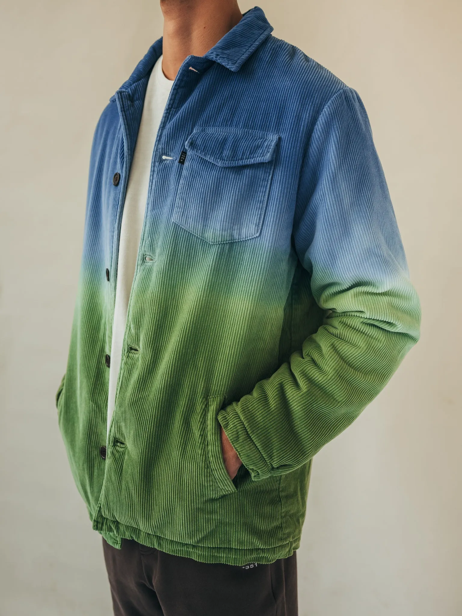 JACKET CORDUROY GRADIENT TURTLE GREEN & STEEL BLUE