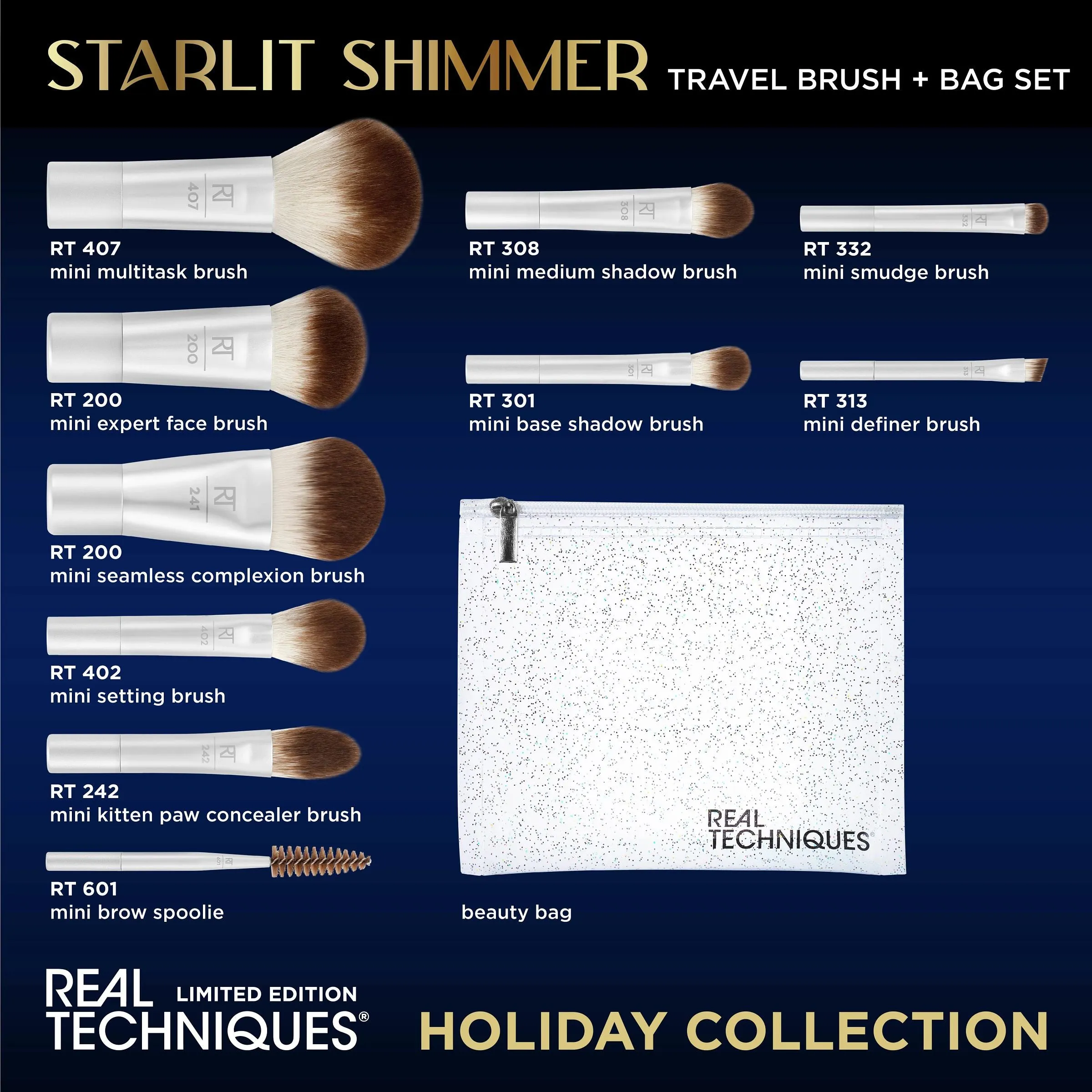 Limited Edition Starlit Shimmer Travel Brush   Bag Set