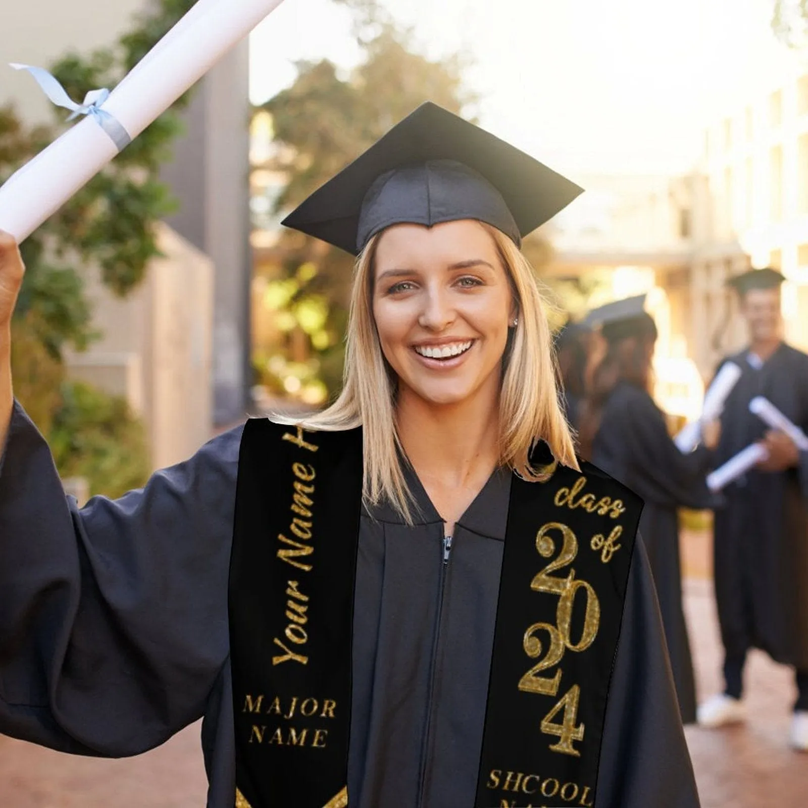 【Limited Time Discount】Custom Name Gold And Black Graduation Stoles Sash Class of 2024 Graduation Gift