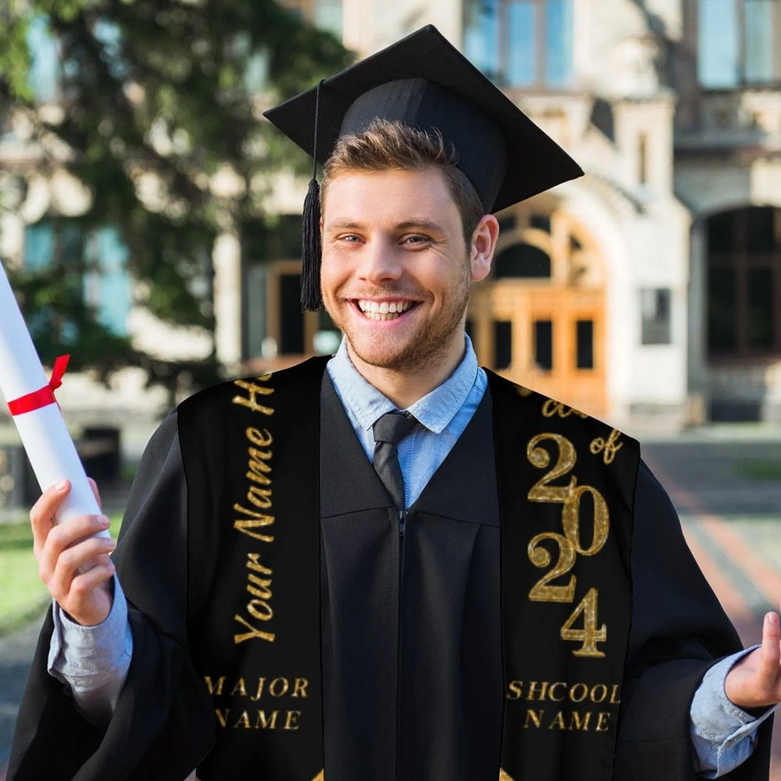 【Limited Time Discount】Custom Name Gold And Black Graduation Stoles Sash Class of 2024 Graduation Gift