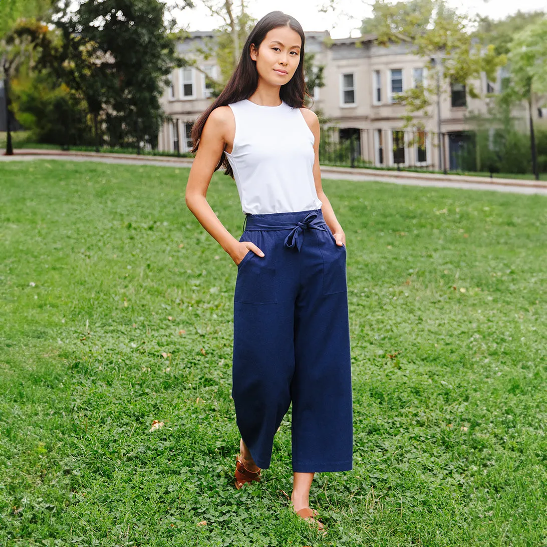 Linen Knit - Tie Waist Cropped Pant - Navy - Final Sale!