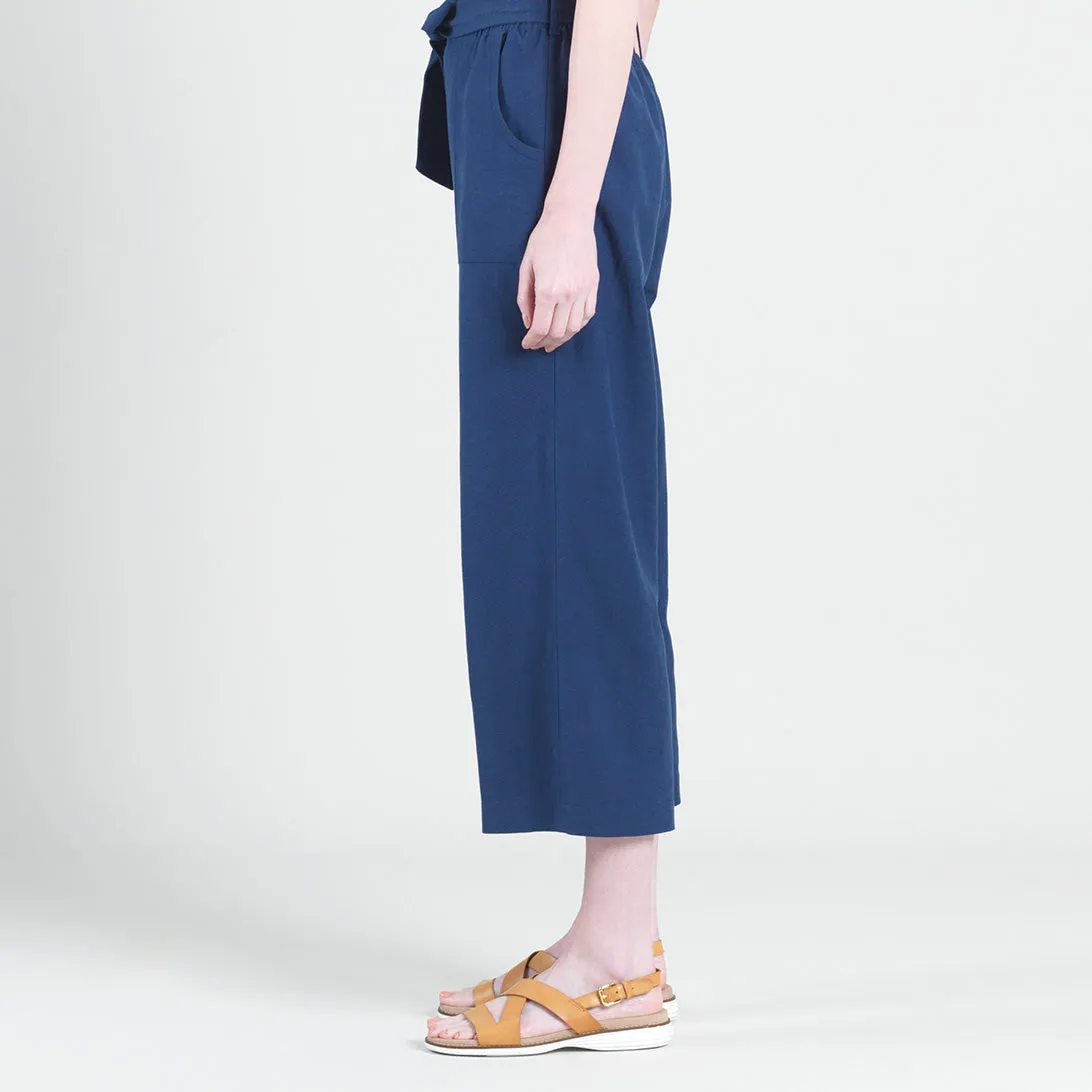 Linen Knit - Tie Waist Cropped Pant - Navy - Final Sale!