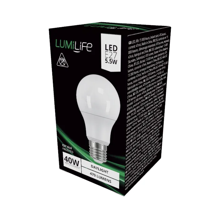 LUMiLiFe 5.5W E27 Standard GLS LED Bulb -  470lm - 6500K