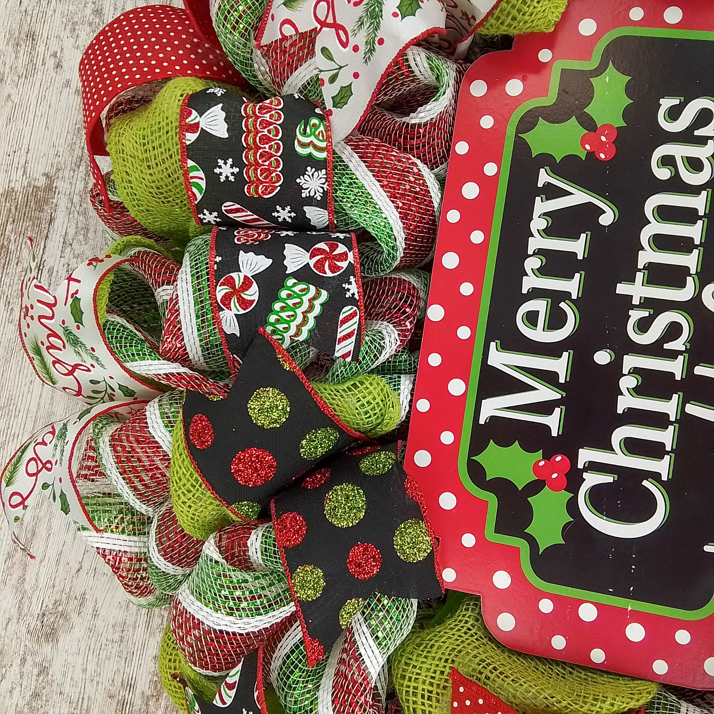 Merry Christmas Wreath | Merry Christmas Y'all | Mesh Front Door Wreath | Red Green White Black