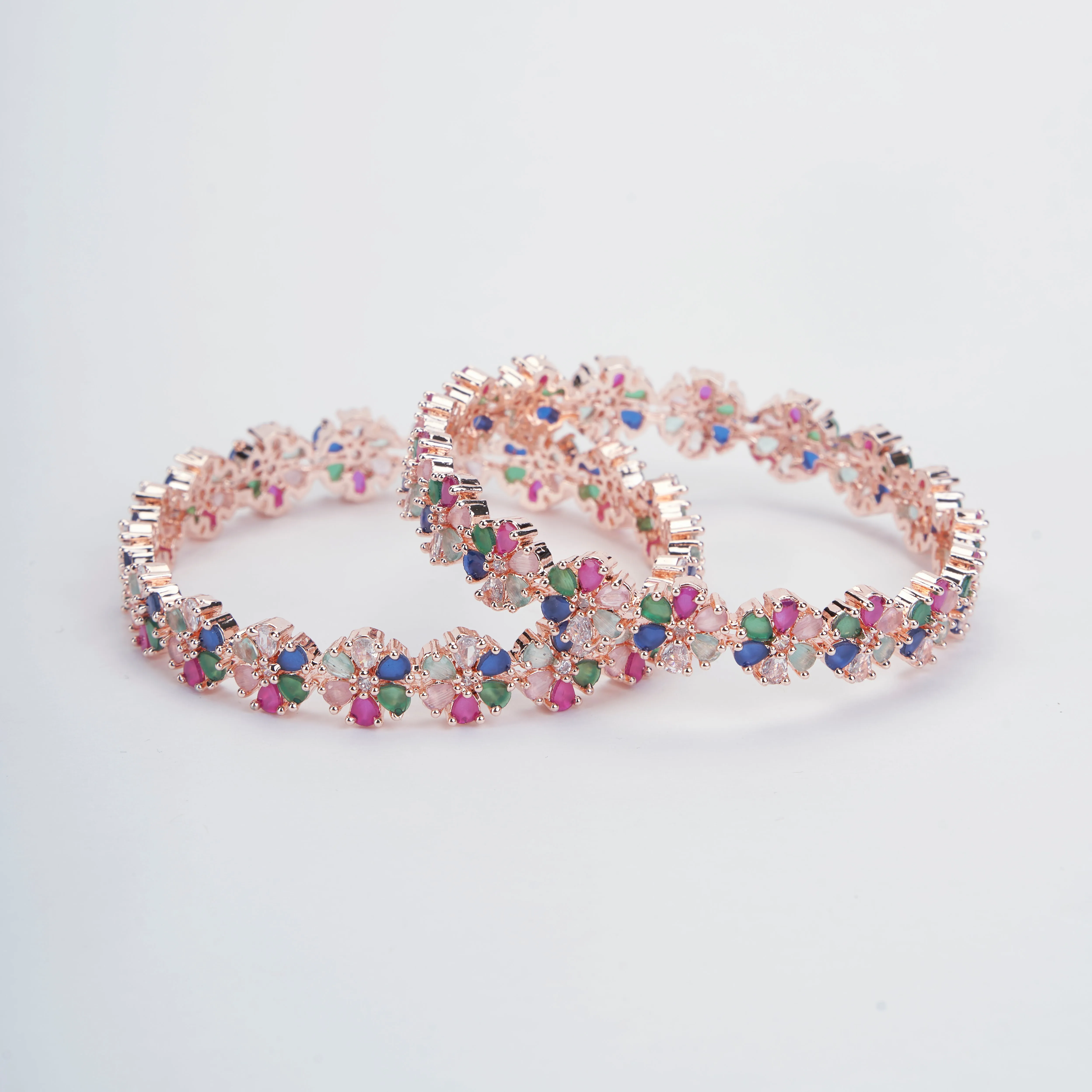 Multicolored Rose Gold Bangles Set (Pack of 2)