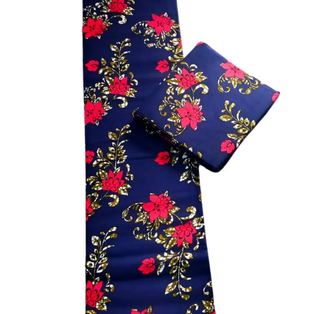 Navy Blue Flowered African Print - CA314