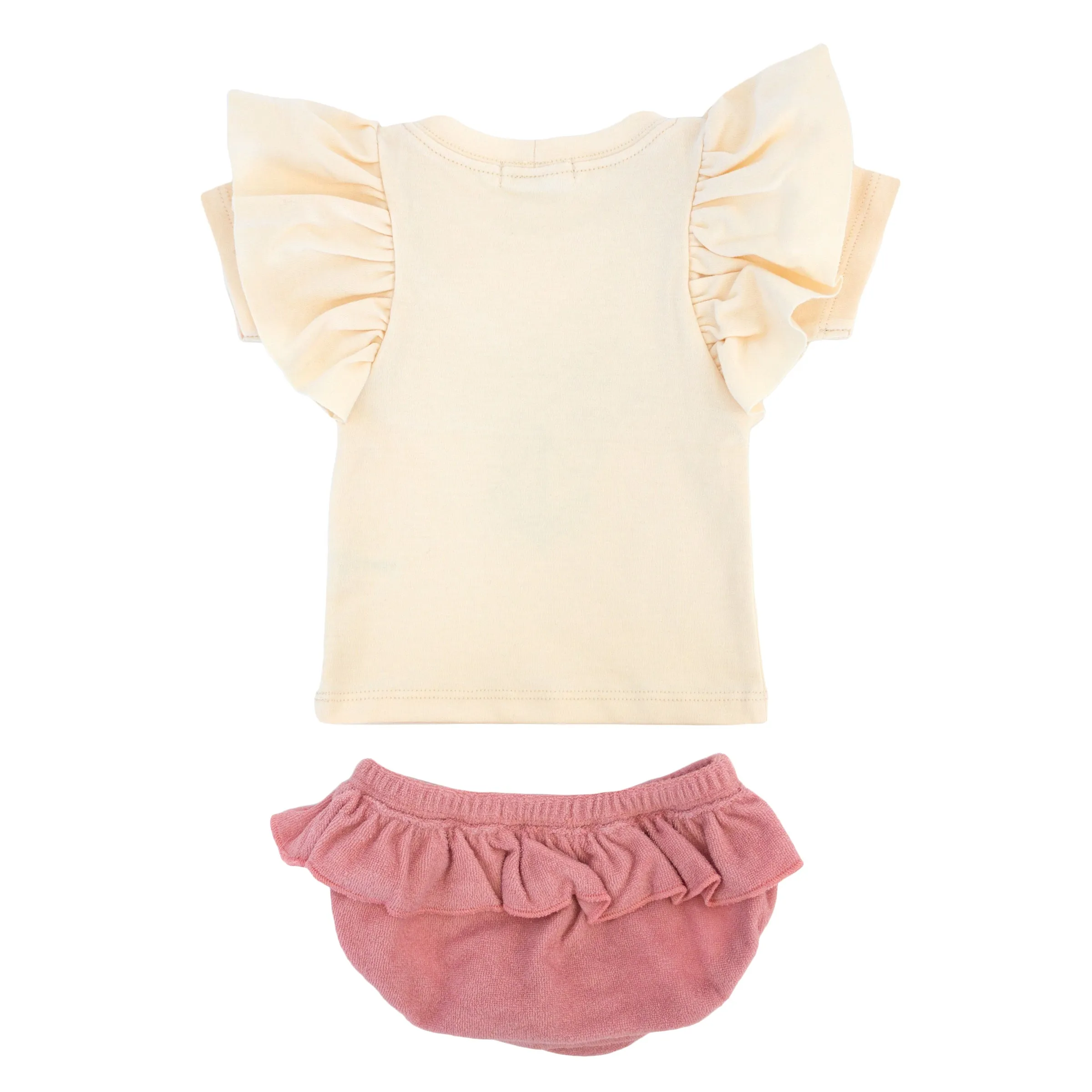 oh baby! Butterfly Short Sleeve Tee with Terry Tushie - Blush Daisy Applique - Blush