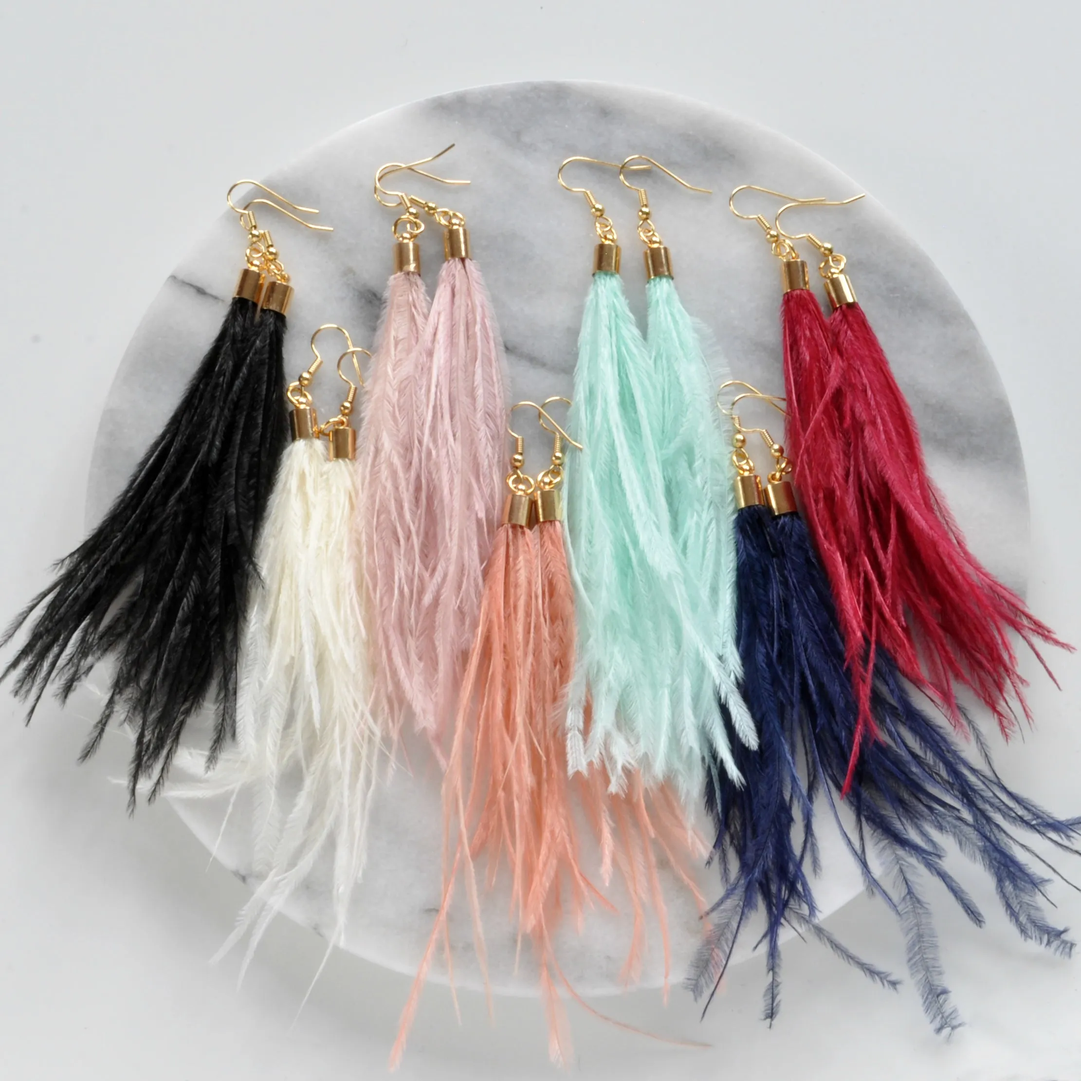 Peach Ostrich Feather Earrings