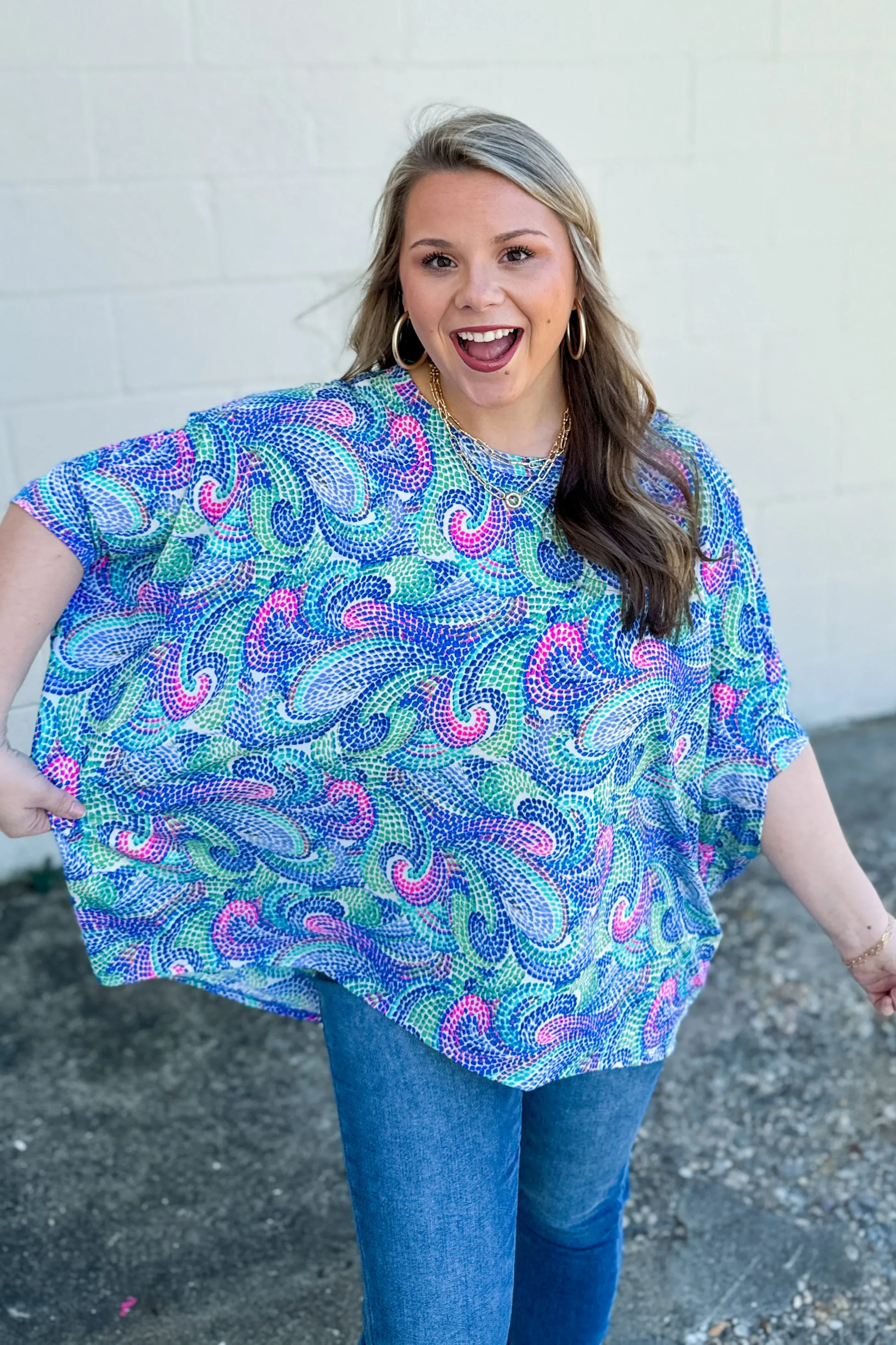 Shape Her Ways Oversized Top, Royal Multi