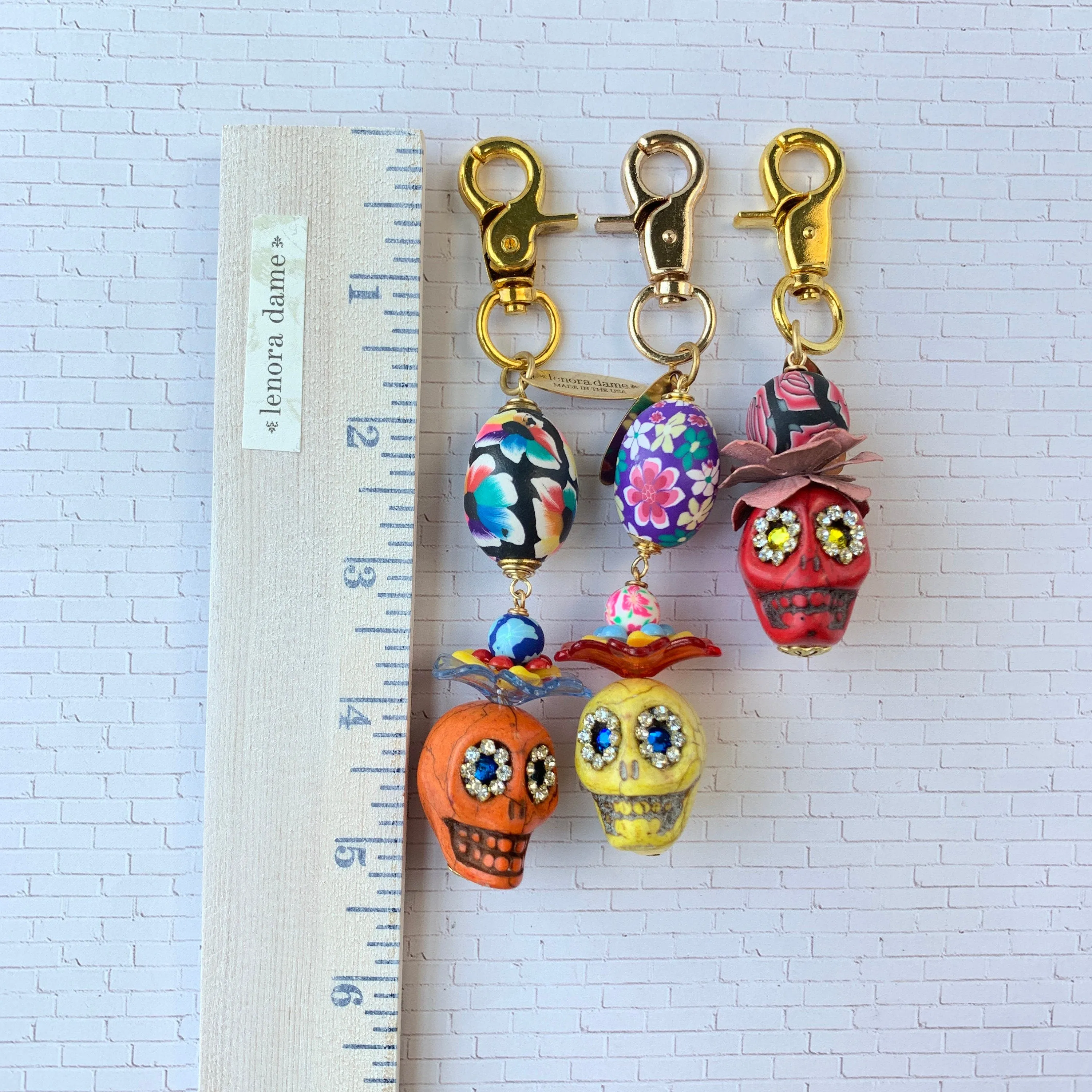 Sugar Skull Purse Charm - Choice of 3 Colors