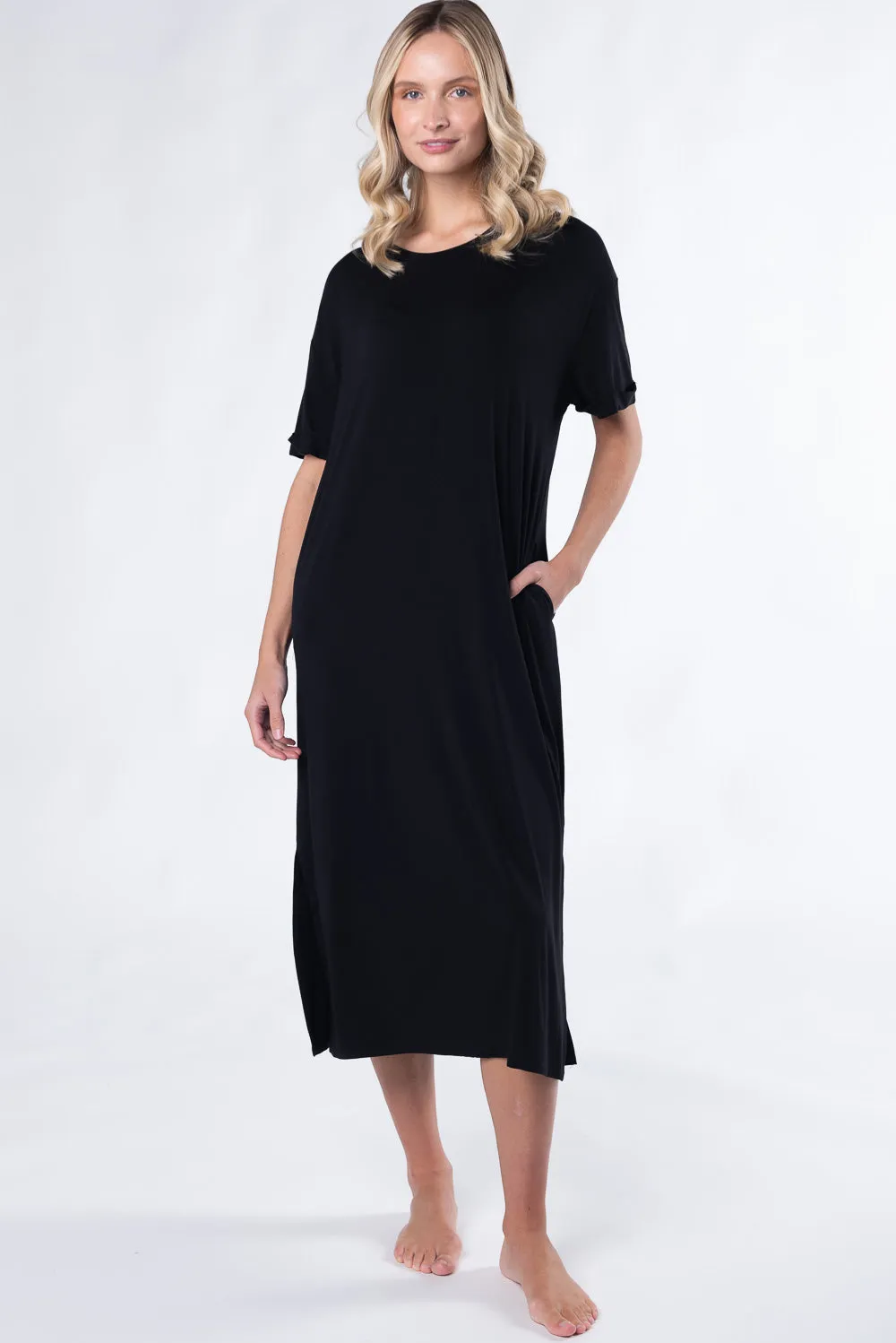 Teagan Bamboo T-Shirt Dress - Black