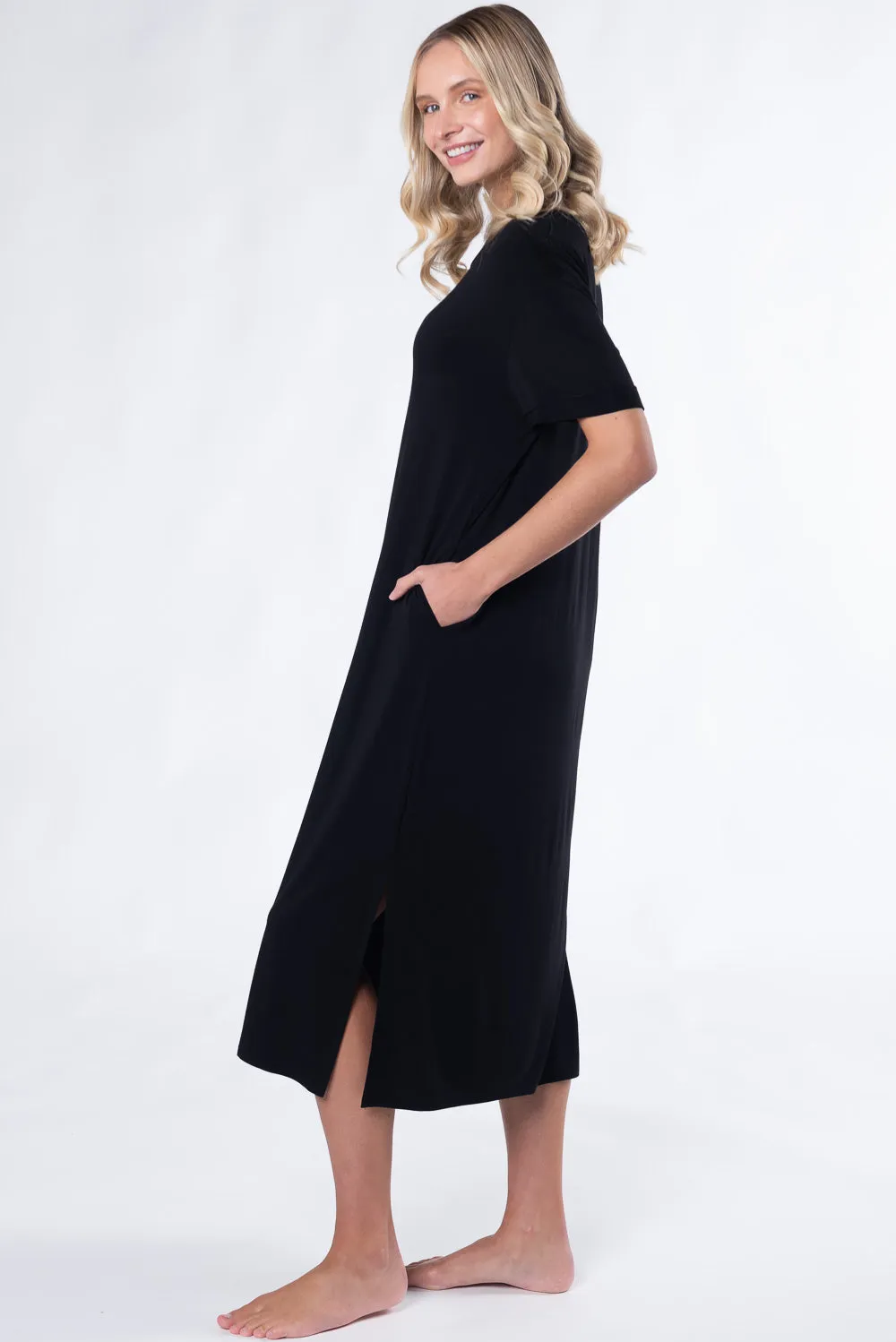 Teagan Bamboo T-Shirt Dress - Black